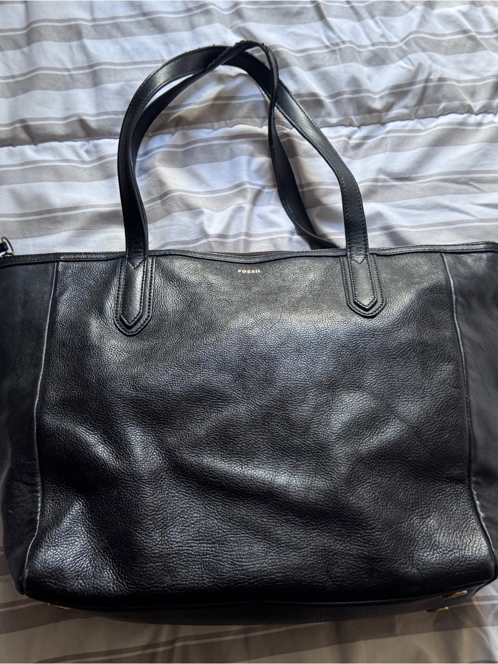 Fossil Black Leather Laptop Tote
